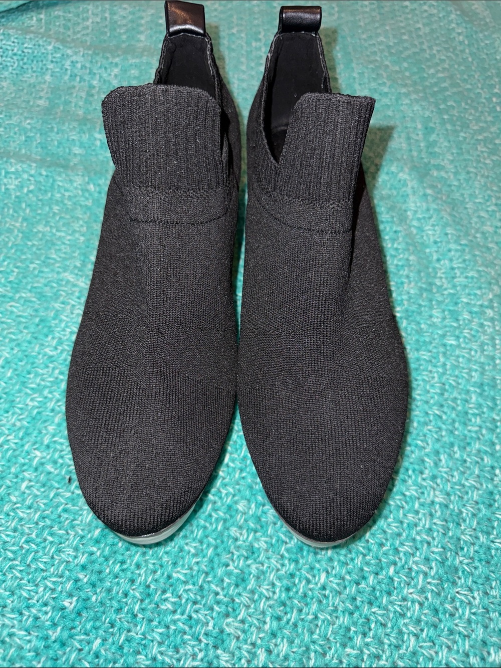 DKNY Black Knit Slip-On Sneakers with White Platform Sole - Picture 3 of 8